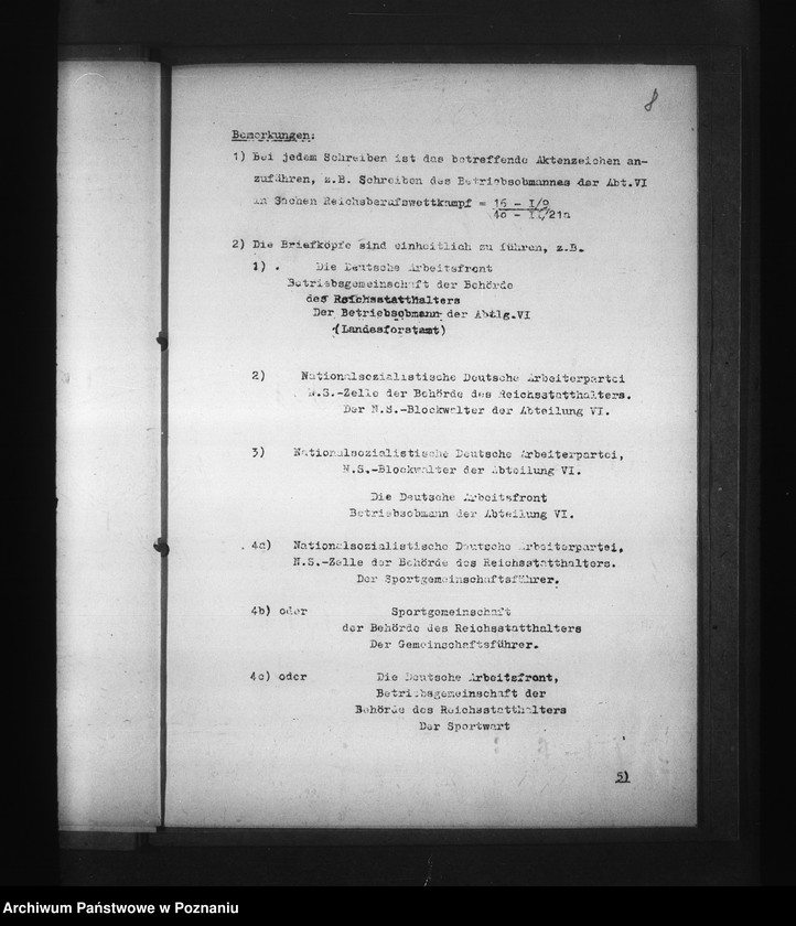 Obraz 12 z jednostki "Organizacja komórek partii NSDAP oraz Deutsche Arbeitsfront w urzędzie namiestnika raju Warty"