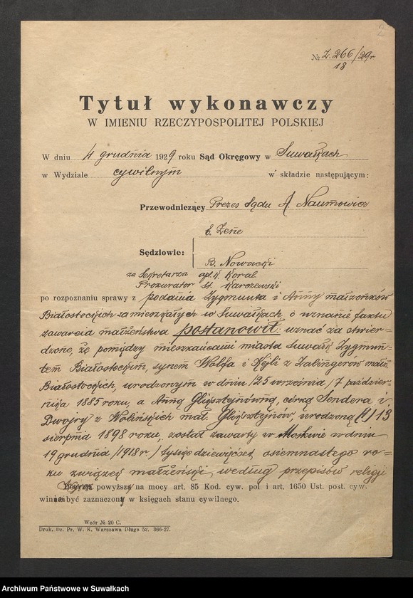 image.from.unit.number "Dowody do aktów ślubu Suwalskiego Okręgu Bożniczego 1930 rok"