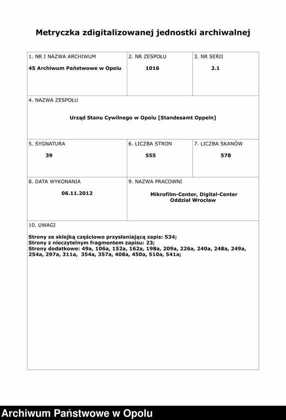 Obraz 2 z jednostki "Urząd Stanu Cywilnego w Opolu 1897 Rejestr Urodzeń Księga Miejscowa Nr 1 do 554"