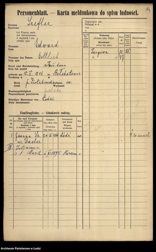 Obraz 16 z jednostki "[Spis ludności Łodzi] Szeferkiewicz-Szemraj"