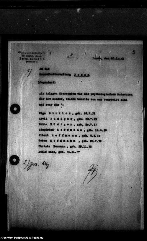 Obraz 13 z jednostki "Schriftwechsel mit Gaujugendamt betreffend ehemalige Heimkinder [Korespondencja w sprawie przekazywanych dzieci]."