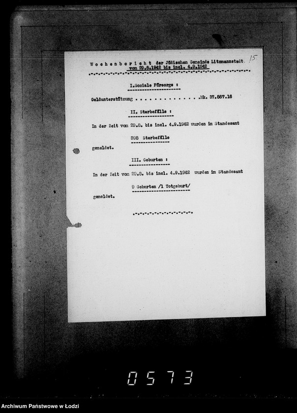 Obraz 19 z jednostki "Wöchentliche (monatliche) Tätigkeitsberichte des Ältesten der Juden"