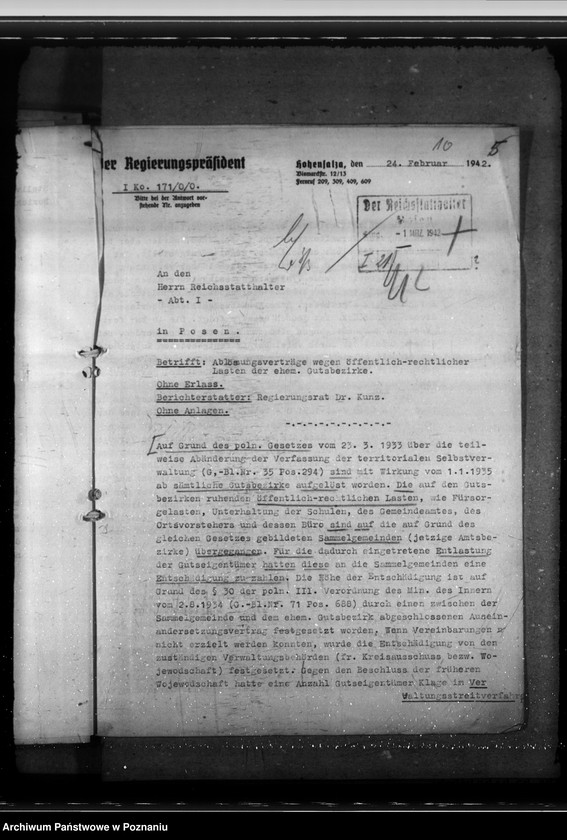 Obraz 14 z jednostki "Auseinandersetzung des Rittergutes Strenz mit der Gemeinde Hirscheck, Kreis Kempen. Auflösung von Gutsbezirken"