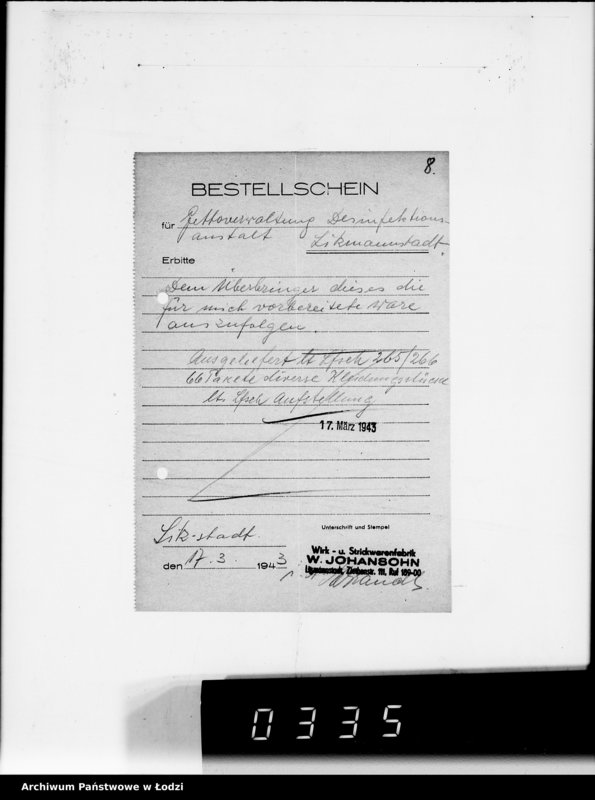 Obraz 12 z jednostki "[Odbiór wyrobów dzianych przez firmę W.Johansohn w Łodzi]"