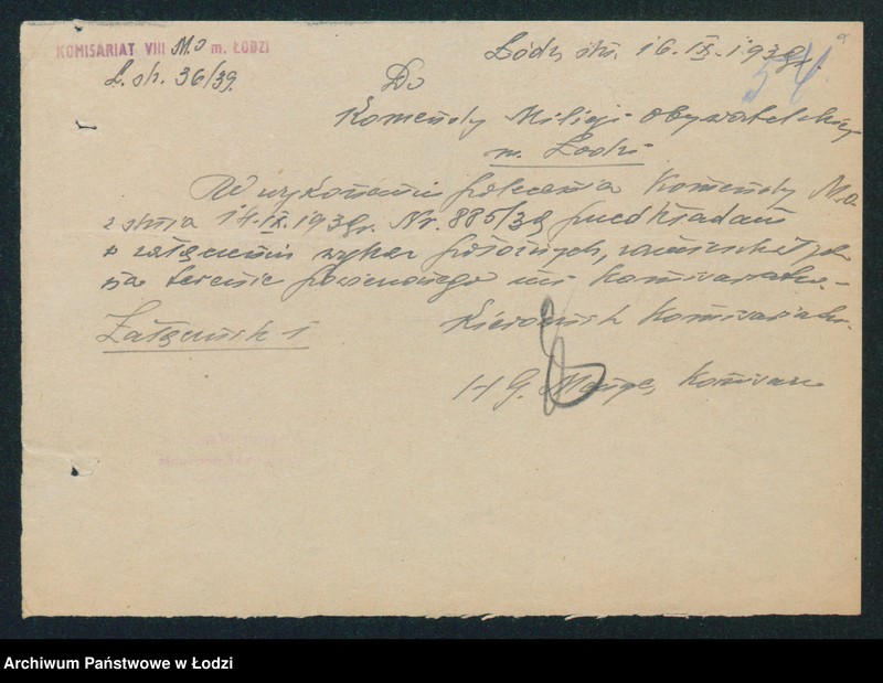 Obraz 9 z jednostki "[Akta VIII Komisariatu Milicji Obywatelskiej - pokwitowania, spisy oddanej broni, spisy wolnych lokali, rowerów i motocykli]"