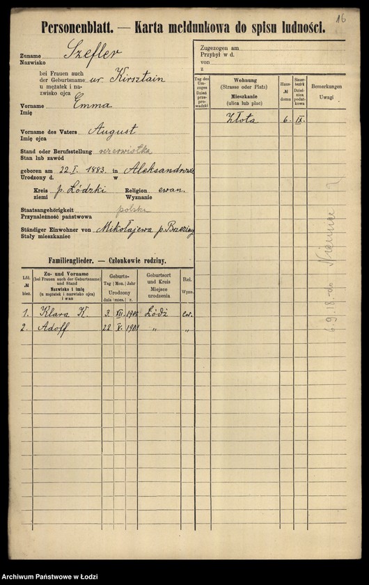 Obraz 18 z jednostki "[Spis ludności Łodzi] Szeferkiewicz-Szemraj"