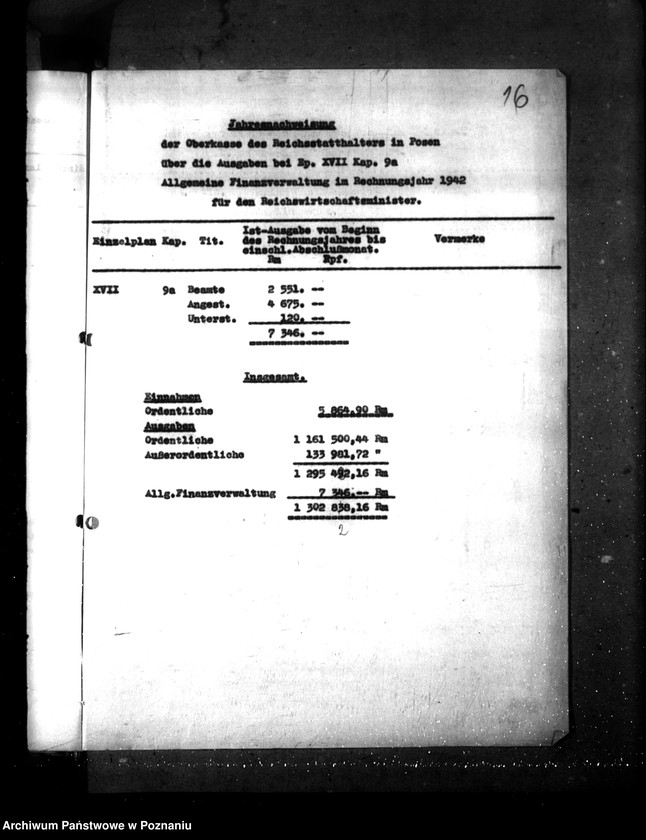 Obraz 20 z jednostki "Jahresnachweisung über die Haushaltseinnahmen und Ausgaben, Reichsministerium der Finanzen"