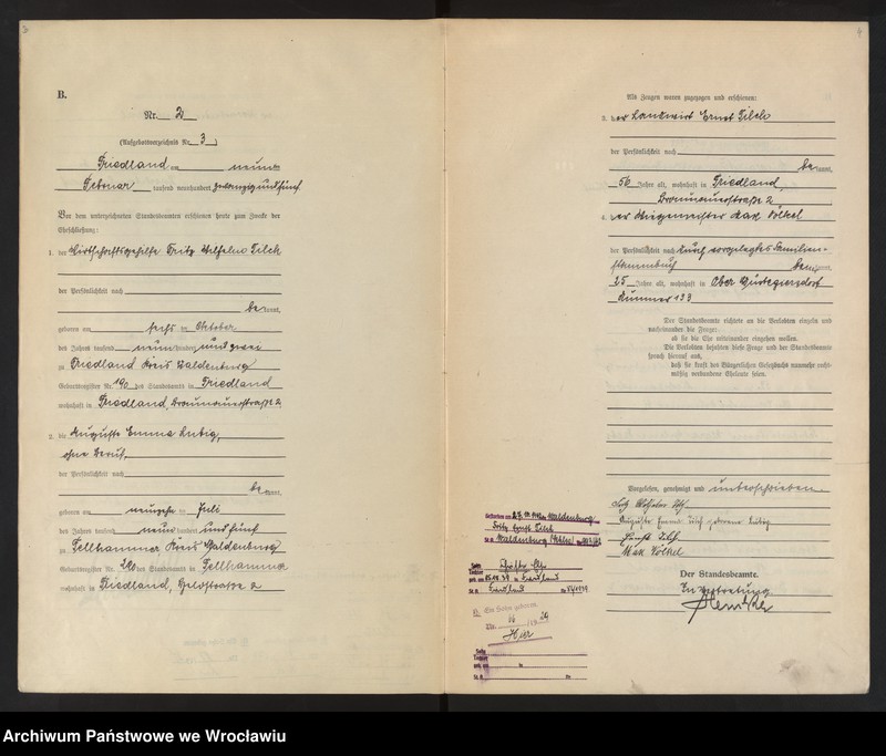 Obraz z jednostki "Heirats Haupt Register Standesamt Friedland 1925"