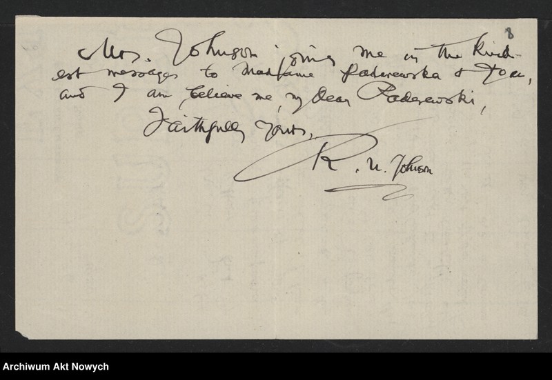 image.from.unit.number "Johnson Robert Underwood; Załączniki: a) "American Academy of Arts and Letters" (broszura); b) mowa R. U. Johnsona (maszynopis); c) wiersz "Woodrow Wilson"; d) wycinek prasowy; L.31 (odpowiedzi - rękopisy)"