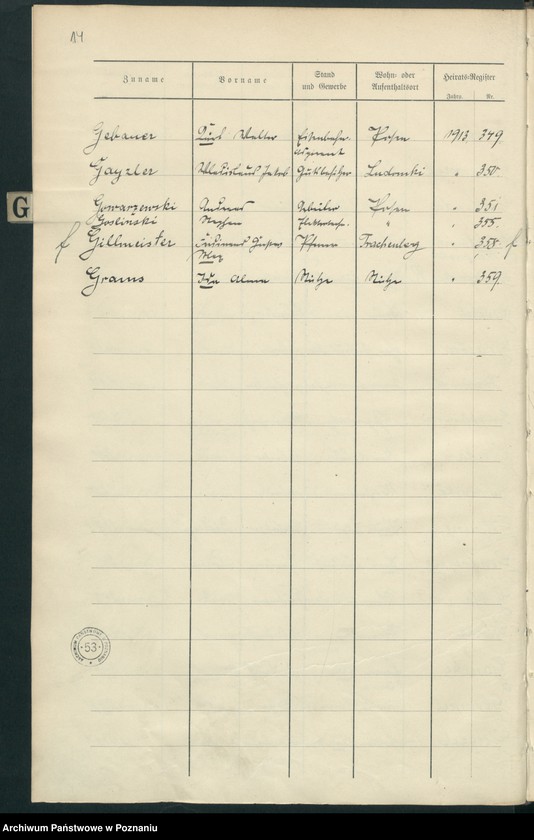 Obraz 11 z jednostki "Spis alfabetyczny małżeństw za 1913"