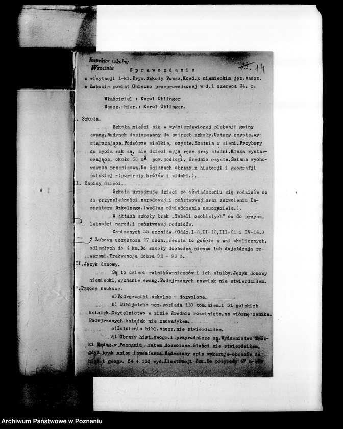 Obraz 17 z jednostki "Prywatna Szkoła Powszechna z niemieckim językiem nauczania w Łubowie powiat Gniezno"