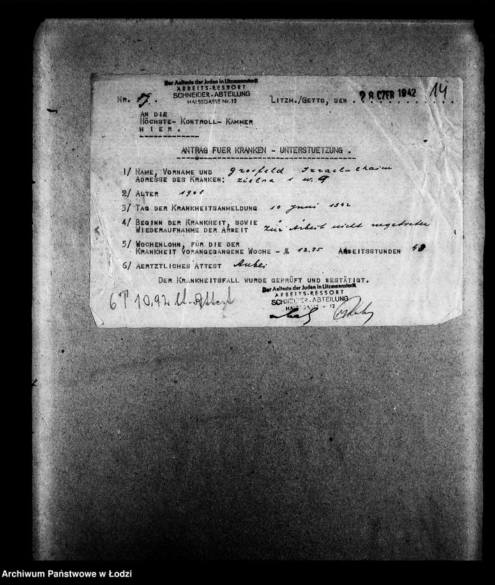 Obraz 17 z jednostki "Schneider-Abteilung, Halbegasse 12 [Zasiłki chorobowe dla pracowników wydziału, listy pracowników, zaświadczenia lekarskie]"