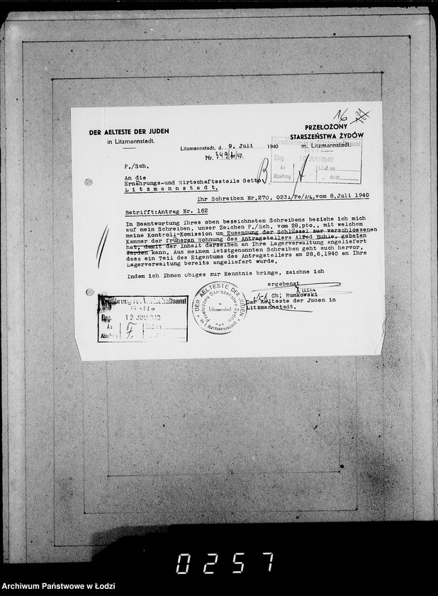 Obraz 20 z jednostki "161-195 [Wnioski ludności nieżydowskiej wysiedlonej z Getta o zwrot rzeczy pozostawionych w dawnym miejscu zamieszkania]"