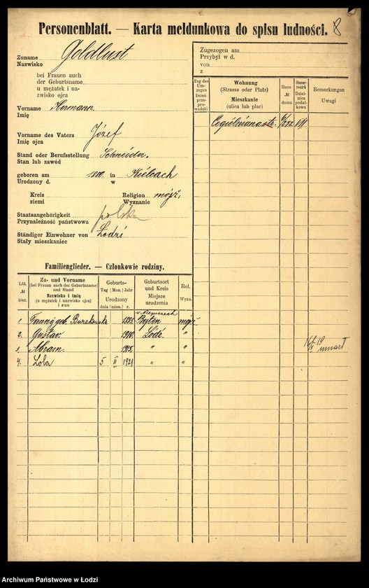 Obraz 10 z jednostki "[Spis ludności Łodzi] Goldlewicz - Goldring"