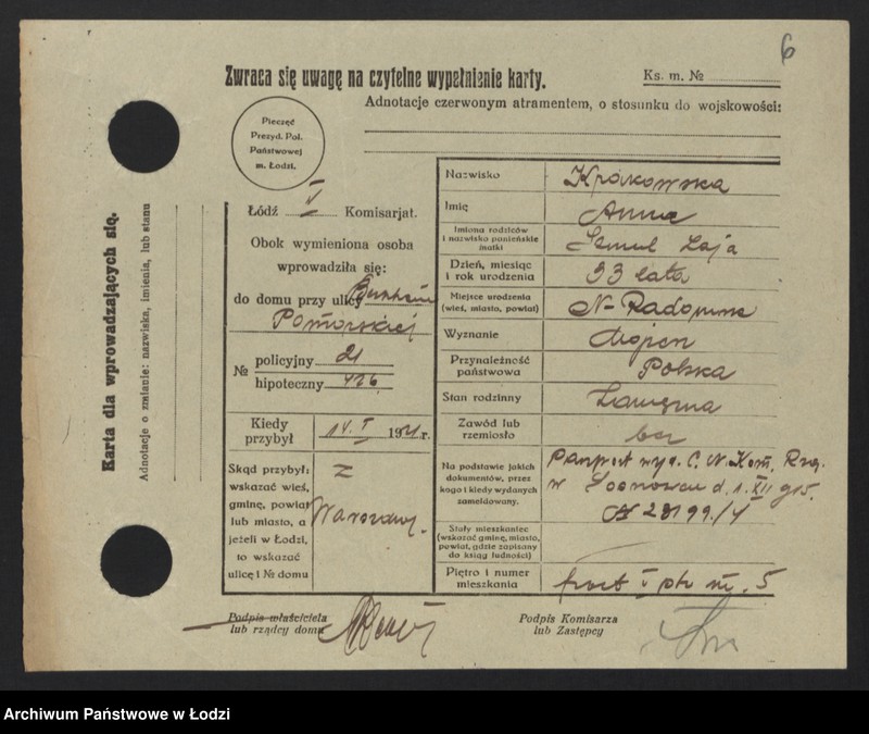 Obraz 8 z jednostki "[Spis ludności Łodzi] Krakowicz - Krasiejko"