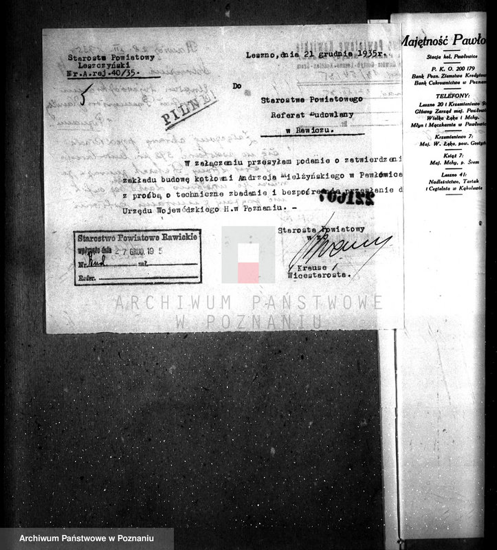 Obraz 10 z jednostki "Zatwierdzenie zakładu przemysłowego - kotłowni w maj. Pawłowice -A. Mielżyńskiego pow. leszczyński"