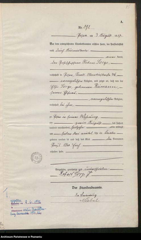 Obraz 17 z jednostki "Księga miejscowa urodzeń tom III [Rejestr główny urodzeń]"