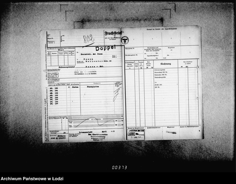 Obraz 6 z jednostki "Frachtbriefe [doppel einige Ausgang] vom 801-1300. [Wtórniki listów przewozowych]"