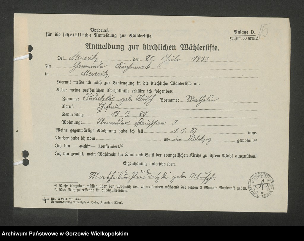 Obraz 18 z jednostki "Anmeldungen zur Wählerliste. Band II"