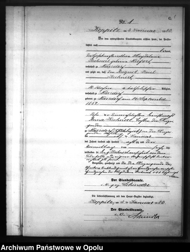 Obraz 4 z jednostki "Sterbe-Neben-Register Standesamts Koppitz pro 1883"