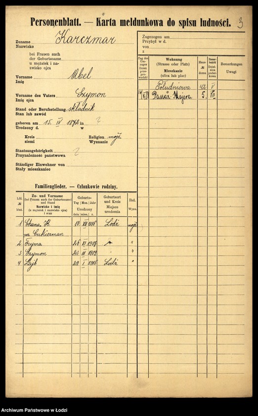 Obraz 5 z jednostki "[Spis ludności Łodzi] Karczmańska - Karnowski"