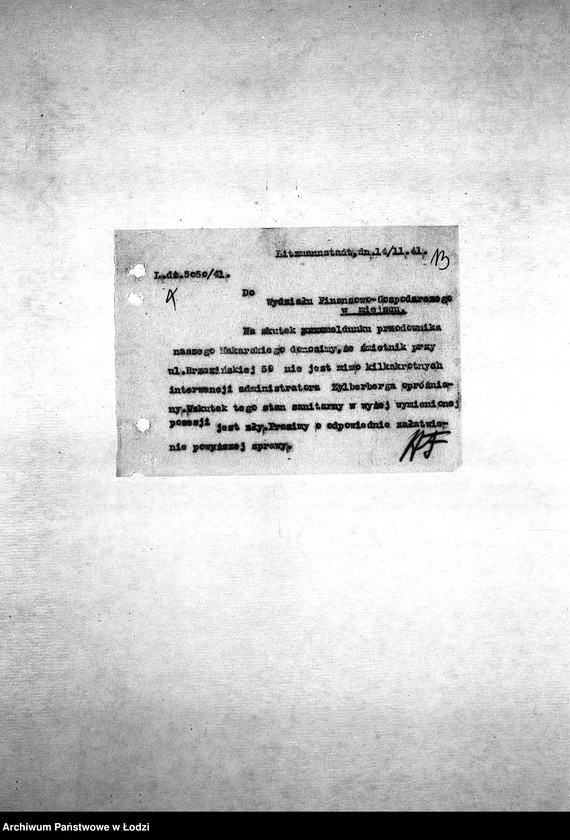 Obraz 16 z jednostki "[Korespondencja z Wydziałem Finansowo-Gospodarczym, Wydziałem Aprowizacji, Wydziałem Kart – różne sprawy]"
