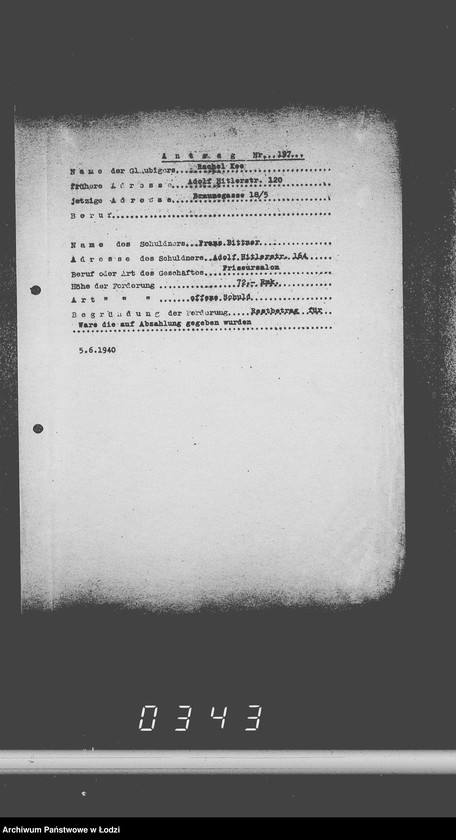 Obraz 8 z jednostki "J.196-210 [Wnioski Żydów w Getcie o zwrot długów za wzięty na kredyt towar przez kupujących]"