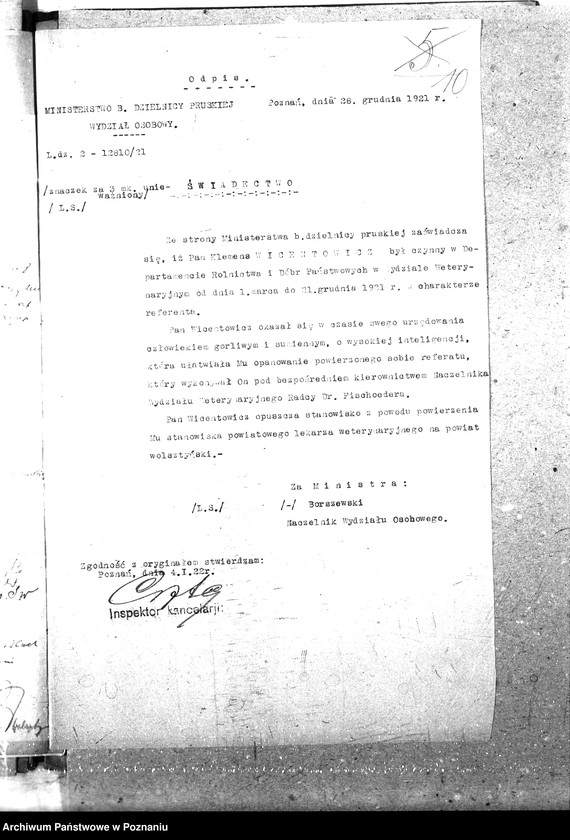 Obraz 16 z jednostki "Pow. lekarz Weterynaryjny Wolsztyn"