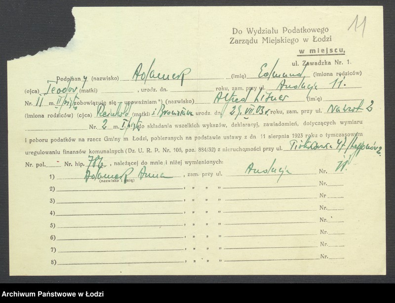 Obraz 13 z jednostki "Księga inwentarzowa nieruchomości m. Łodzi ul. Legionów"