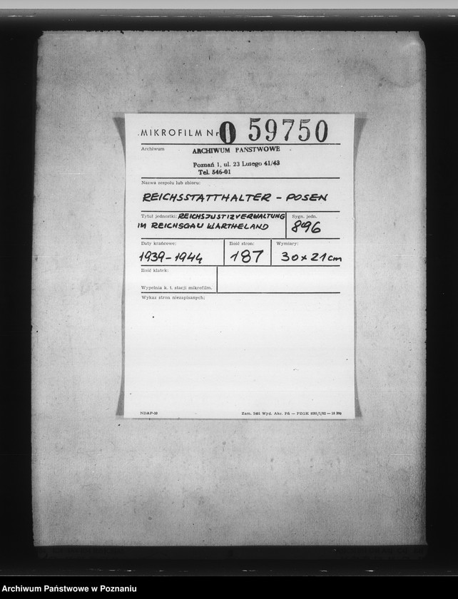 Obraz 2 z jednostki "Reichsjustizverwaltung im Reichsgau Wartheland"