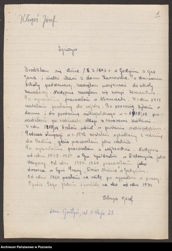 Obraz 15 z jednostki "Życiorysy powstańców wielkopolskich: K - tom Vl /Klupś Józef - Kołodziej Antoni/."