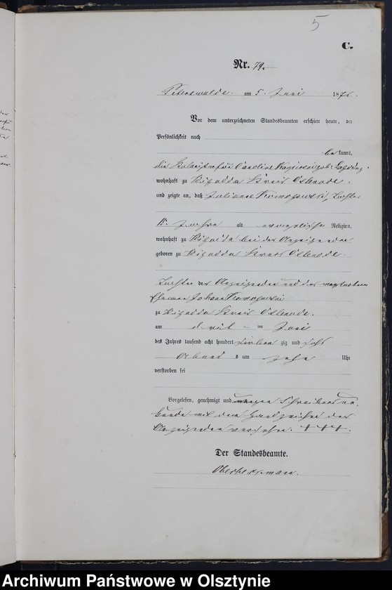 image.from.unit.number "Sterbe-Haupt-Register Tom I,Nr 75 - 140"