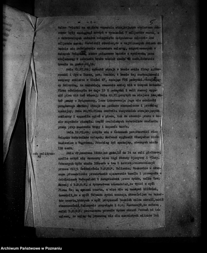 Obraz 9 z jednostki "Meldunek sytuacyjny nr 54 z dnia 1 lipca 1924 r. dotyczące ruchu zawodowego w województwie poznańskim"