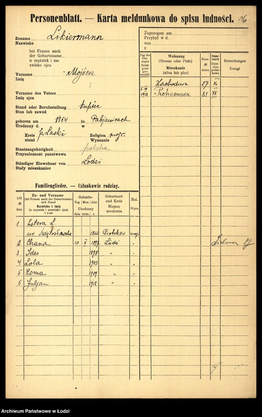 Obraz 18 z jednostki "[Spis ludności Łodzi] Like - Linke"