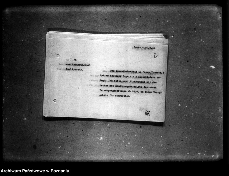 Obraz 6 z jednostki "Schriftwechsel mit dem Ernährungsamt [Korespondencja w sprawie przydziałów żywności, stany dzienne, listy personalne]."