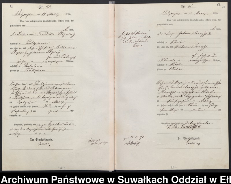 Obraz 20 z jednostki "Sterbe-Haupt-Register des Königlichen Preussischen Standes-Amtes Belzonzen Kreis Johannisburg"