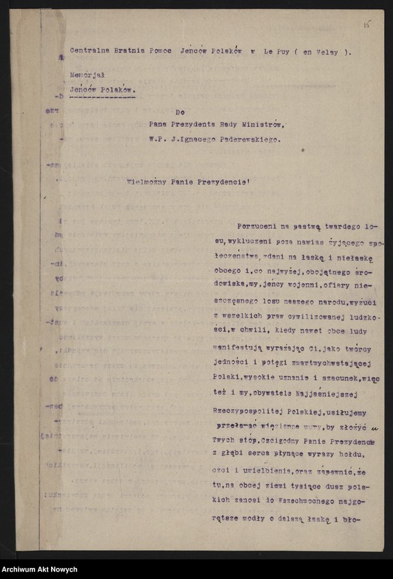 image.from.unit.number "Sprawy repatriacji Polaków, opieki nad Polakami - jeńcami, więźniami i internowanymi zagranicę, m.in. odpis listu W. Grabskiego do G. Clemenceau"