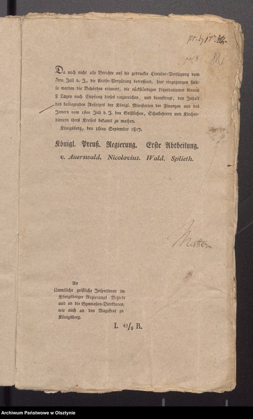 image.from.unit.number "Accisse Vergütungs-Sachen für Prediger der Schwarzsteinsche Gemeine"