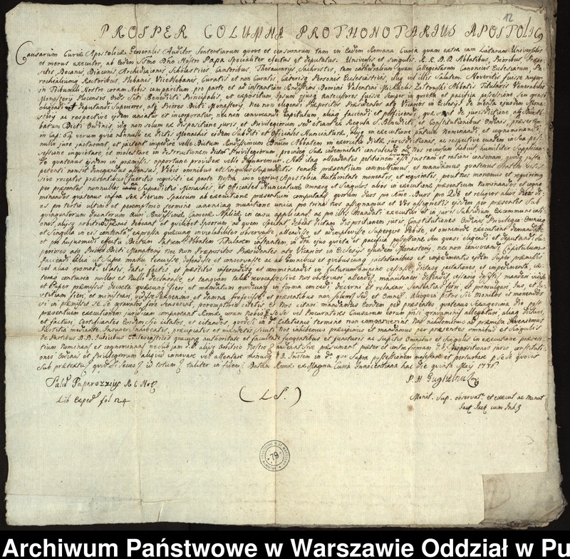 image.from.unit.number "Dekrety i kopie dekretów sądu nuncjatury i kurii rzymskiej oraz kopie umów z lat 1732-1737 dotyczące sporu między opatem Walentym Michałem Żółtowskim a konwentem o podział dóbr i nominację urzędników klasztornych"