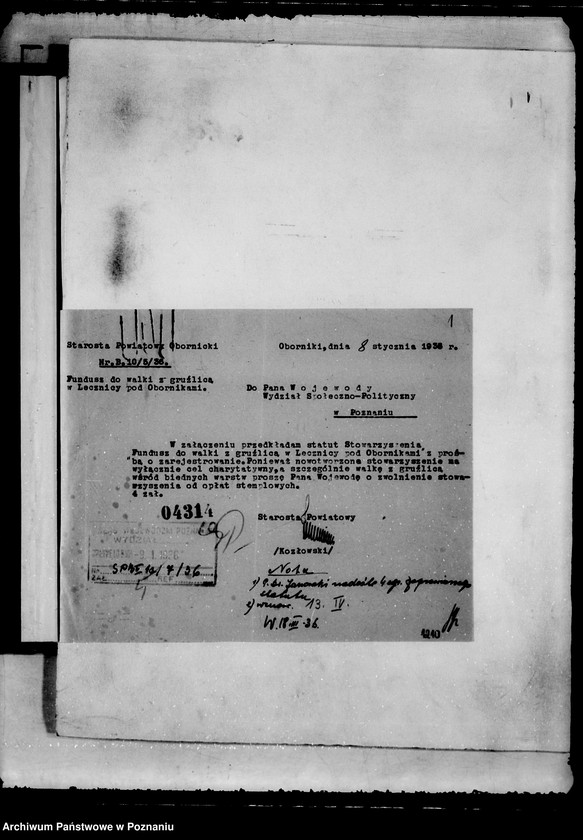 Obraz 5 z jednostki "/Stowarzyszenie,,Fundusz do Walki z Gruźlicą w Lecznicy pod Obornikami/"