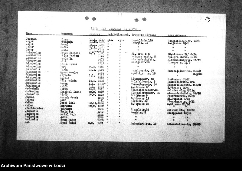 Obraz 16 z jednostki "[Alfabetyczny spis mieszkańców getta. Litera J]"