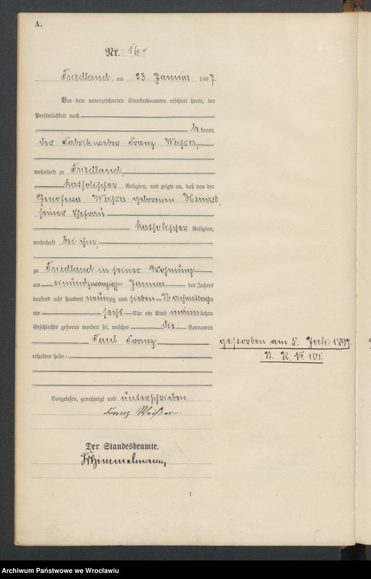 image.from.unit.number "Księga urodzeń USC Mieroszów (Friedland) 1897"