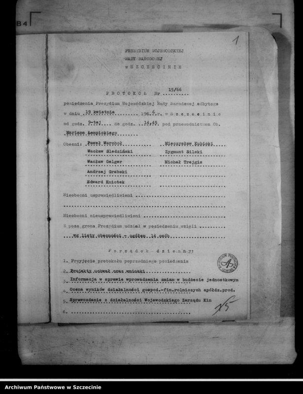 Obraz 5 z jednostki "Protokół posiedzenia Prezydium Wojewódzkiej Rady Narodowej nr 15, miesiąc kwiecień"