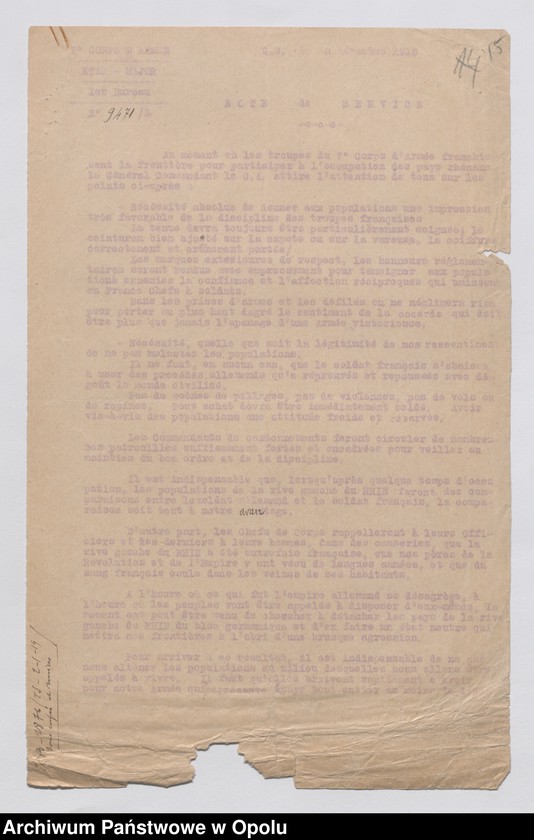 Obraz 17 z jednostki "Plan de Defense Division a 2 Brigades de Chasseurs Alpins/ /Plan obrony strefy Juliers oraz zarządzenia i instrukcje dotyczące okupacji Nadrenii/ t. II XII. 1918-I. 1919"