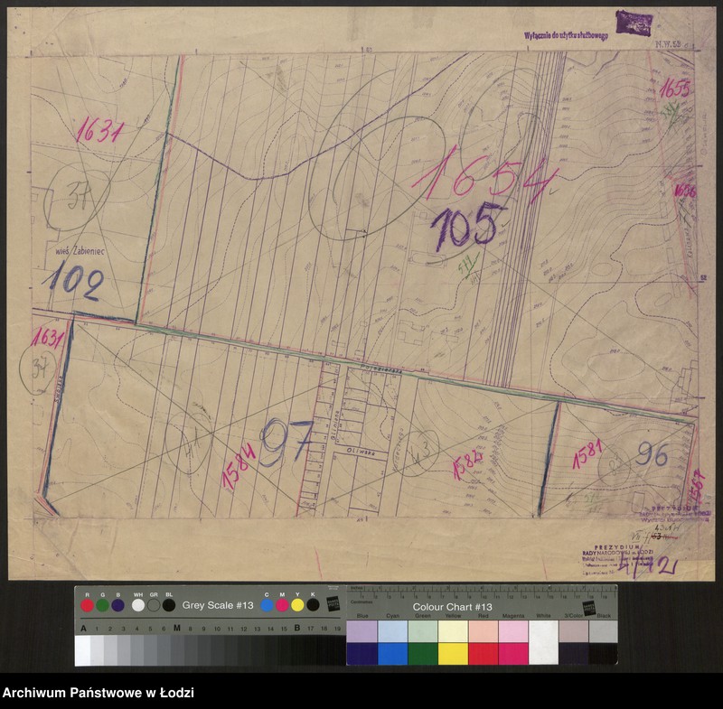 Obraz 1 z jednostki "Plan m. Łodzi 1:2000 z oznaczeniem podziału miasta na obwody i rejony spisowe. Sekcja NW53"