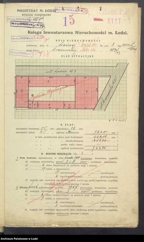 Obraz 6 z jednostki "Księga inwentarzowa nieruchomości m. Łodzi ul. Leśna"