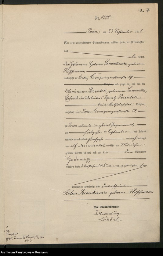 Obraz 9 z jednostki "Księga miejscowa urodzeń tom IV[Rejestr główny urodzeń]"