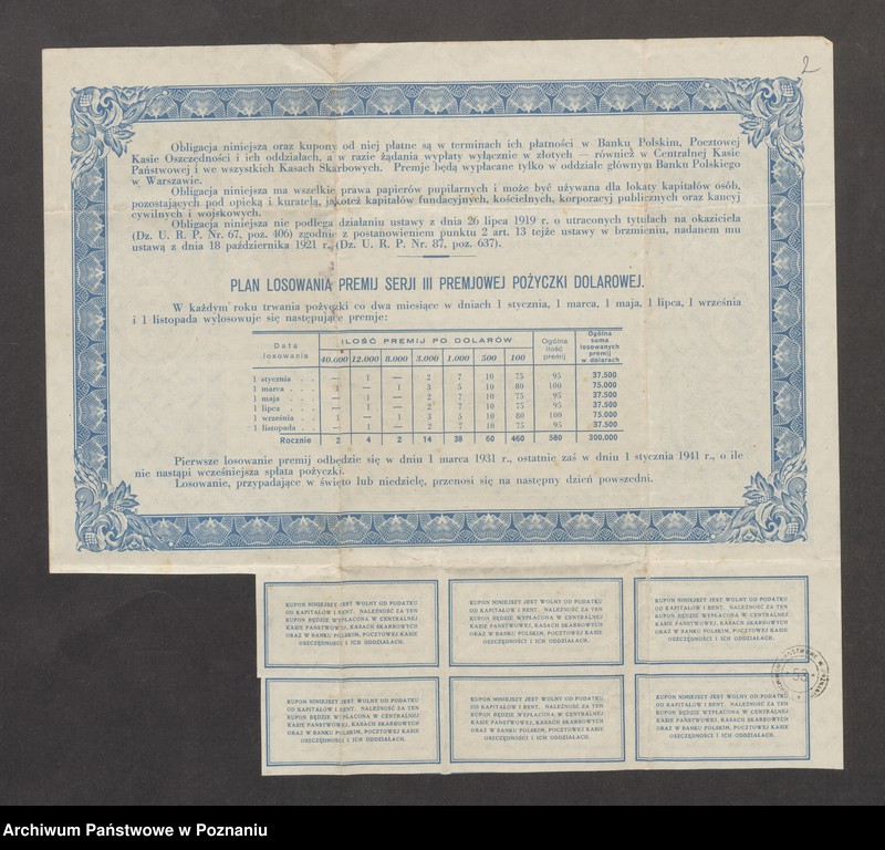 Obraz 5 z jednostki "Obligacje serii III premiowej pożyczki dolarowej wartości 5 dolarów, wraz z sześcioma kuponami"