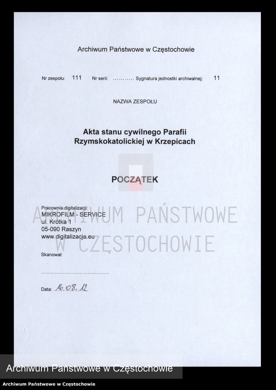 image.from.unit.number "Księga [akt] małżeństw gminy Krzepickiej na rok 1816"