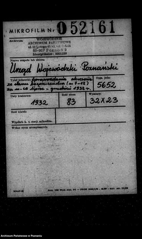 Obraz 2 z jednostki "Sprawozdania okresowe ze stanu bezpieczeństwa za miesiące lipiec-grudzień 1932 r. /nr 7-12/"